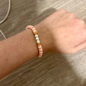 Pearl Accent Coral Striped Bead Bracelet - Womens Jewelry
